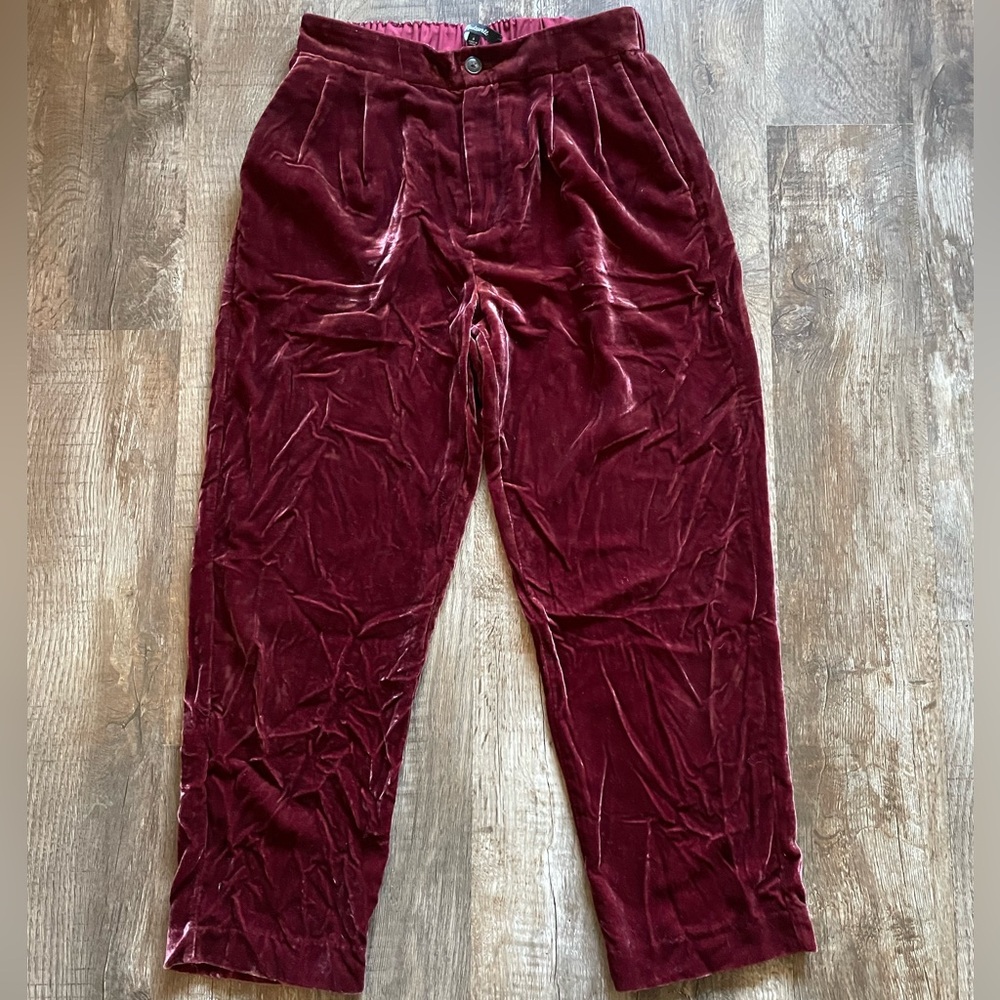 Madewell red velvet high trousers pants wide leg